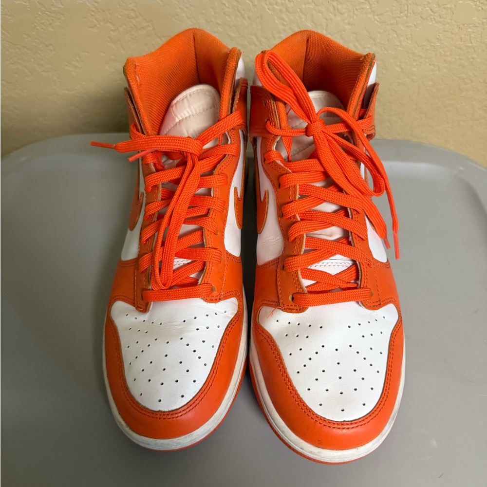 Orange and White High-Top Nike Dunks